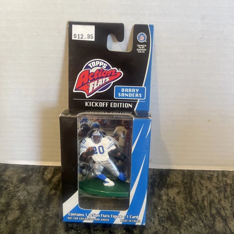 Topps Action Flats Figure Barry Sanders 1998 Football Kickoff W/Trading Card NIB Cover