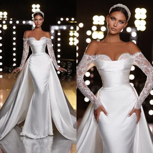 Vestido de novia vestido de novia línea A encaje manga larga a medida 36 38 40 42 44 - Imagen 1 de 11
