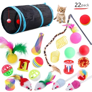 Tripumer 22Pcs Cat Toys Kitten Toy Set Tunnel Interactive Cat Toys Cat Tunnel Le - Picture 1 of 12