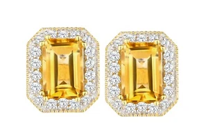 9ct Yellow Gold Octagon Citrine and Diamond Earrings - Picture 1 of 5