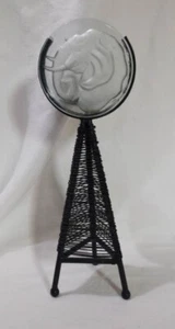 Etched Elephant Head-Candle Holder w/Glass Tall Tabletop Metal Tripod Home Decor - Picture 1 of 11