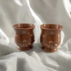 Pair Yankee Candle “Victoria” Votive Candle Holders Brown Embossed Tulip Flower - Picture 1 of 12