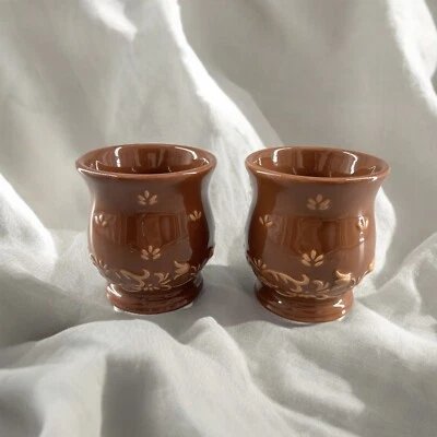 Pair Yankee Candle “Victoria” Votive Candle Holders Brown Embossed Tulip Flower - Image 1 of 4