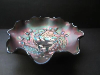 Cuenco con volantes azul patrón bellota vidrio carnaval iridiscente Fenton vintage 7,5 pulgadas Foto 1 de 4