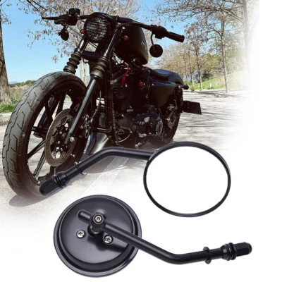 Black Round Motorcycle Handle Bar Mirror For Harley Sportster Iron 883 1200 48 - Image 1 of 4