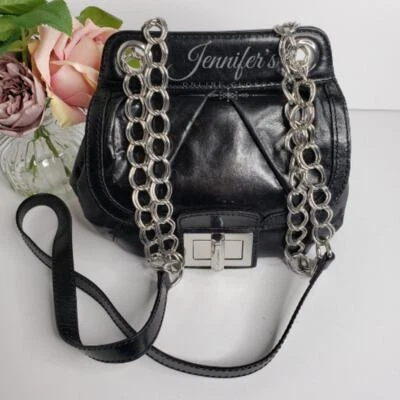 B. Makowsky Black Devon Flap Top Leather Turn Lock Crossbody - Image 1 of 4