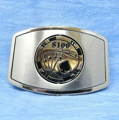 Die Hard Gambler Belt Buckle Spin Coin Casino Cards Poker Vtg Westside   .PCB128 - Image 1 of 4