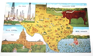 Texas Longhorn Öl blaue Hauben Leinen Postkarte PA1-2 - Bild 1 von 3