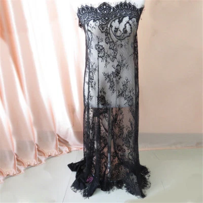 Floral Flower Embroidery Black Mesh Wedding Dress Bridal Veil Lace Fabric 150cm - image 1 of 4