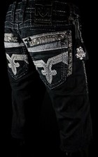 $220 Buckle Rock Revival Mens "Skylark" Jet Black Racer Leather Insert Shorts 44