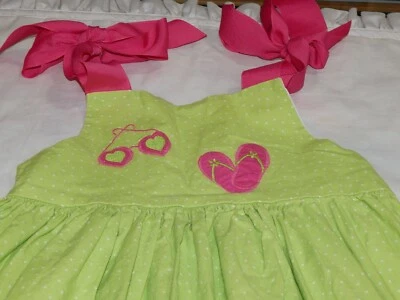 VTG Baileys Boys Girls size 6 Green Appliqued Bow Tie Shoulder Beach Theme Dress - Image 1 of 4