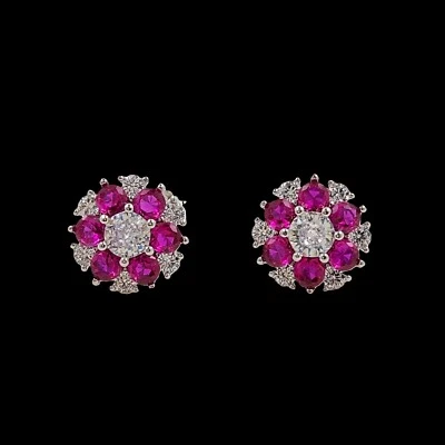 925 Sterling Silver 3.5mm Ruby 1/2'' Stud Earrings Gemstone - Image 1 of 2
