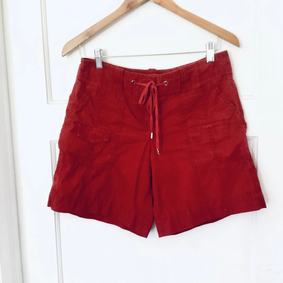 Ann Taylor LOFT Pantalones Cortos Talla 4 Rojo Carga Cremallera Corbata Frontal 8” Entrepierna Foto 1 de 4