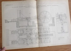 Antique 1877 Diagram Picture Print Rolling Mill Eng Kolpina Works St. Petersburg - Picture 1 of 4