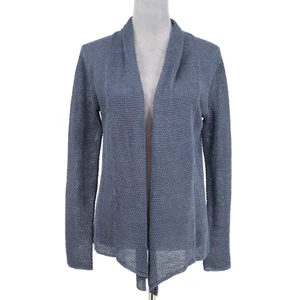 J Jill Pure Jill Sweater Womens XS Blue Gray Linen Blend Open Cardigan Open Knit - Picture 1 of 12