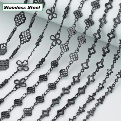 Cadenas clip negro, trébol, figaro, estrella para hacer pulsera y collar acero Foto 1 de 4