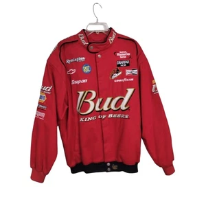 M655)Chase Authentic Dale Earnhardt Jr #8 Budweiser Red Twill Jacket Size Large  - Picture 1 of 15