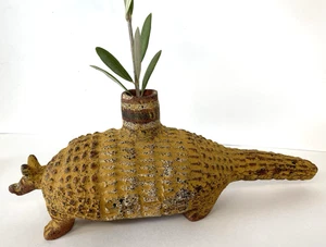Art Pottery Armadillo Folk Art Primitive Vase Candle Holder Rustic - Picture 1 of 18