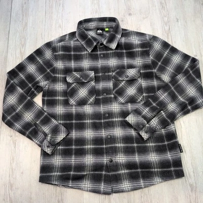 Quiksilver Men’s Fleece Shacket Button Up Plaid Shirt Jacket Size L Grey - Изображение 1 из 4