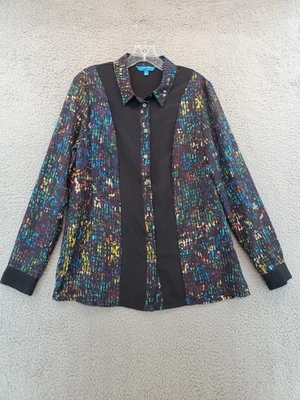 Blusa Derek Lam Para Mujer L Sombra de Noche Negra Multicolor Abstracta Nueva Sin Etiquetas Foto 1 de 4