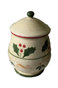 Cookie Jar Canister 11 inch Design Victorian Holly Glazed Ceramic Christmas - Picture 1 of 4