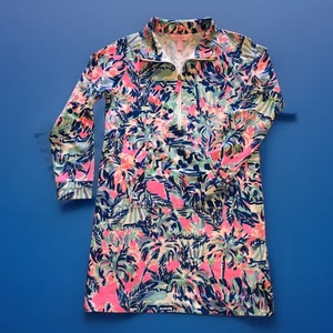 Lilly Pulitzer Little Skipper Kleid Popover Mädchen Large 8-10 Reißverschluss blau palmenrosa - Bild 1 von 5