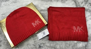 Set cappello e sciarpa Michael Kors MK maglia rossa nuovo con etichetta logo strass regalo donna - Foto 1 di 7