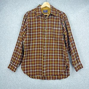 VTG Pendleton Shirt Mens Large Brown Orange Check Flannel 100% Wool 1960s - Picture 1 of 8