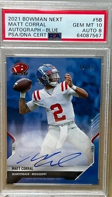 MATT CORRAL PSA 10 BLUE /49 ON-CARD AUTO 2021 BOWMAN NEXT CAROLINA PANTHER RC  - Image 1 of 4