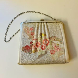 Vintage Japanese Kimono Bag Hand Bag  Embroidery Flower Pattern Gold&orange - Picture 1 of 13