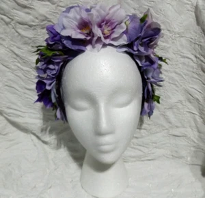 FLORAL KOPFSCHMUCK HANDARBEIT, KUNSTBLUMEN FLIEDER, LILA TÖNE, DOPPELSEITIG - Bild 1 von 22
