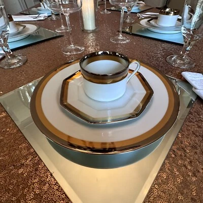 FITZ AND FLOYD PLATINE D'OR ÚNICO 3 PIEZAS AJUSTE MEZCLA DE REDONDO/OCTO Foto 1 de 4