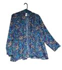 Unbranded Long Sleeve Sheer Open Front Cardigan Shrug Blue Peacock Feathers 1X