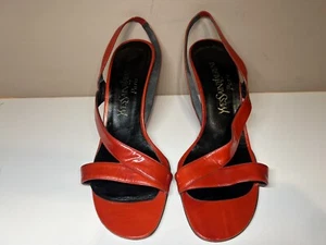 Yves Saint Laurent Wedge Heels Sandals Red YSL, Women’s Size 8.5, Vintage - Picture 1 of 18