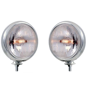 Chrome Vintage Clear 5 "Carcasa de luz antiniebla y halógeno H3 Bulbo Lente de vidrio 12V Par - Imagen 1 de 3