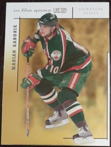 2003 - 2004 ITG Used Marian Gaborik Signature Series Gold /50 #16 Hockey Card