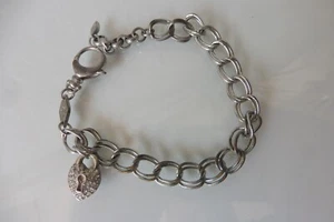 Schönes ,altes Armband ,  Steel , Herzanhänger mit Steinen , Fossil   - Bild 1 von 3