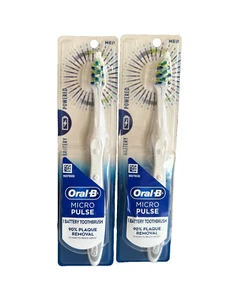 Oral-B Micro Pulse Battery Toothbrushes Med 90% Plaque Removal Set Of 2 - New - Picture 1 of 4