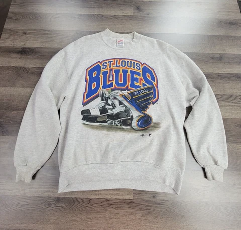 St. Louis Blue Sweatshirt Size Large Gray Vintage Rare NHL Skates Logo Graphic Cover