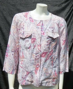 CHICO’S Pastel Print Woven Linen Zip Collarless Jacket Top 2 US 12 14 MINT - Picture 1 of 5