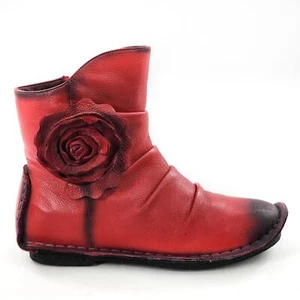 L'ARTISTE by Spring Step Silvestra Ankle Boot Red Flower Zip Leather Size 36 5.5 - Picture 1 of 9