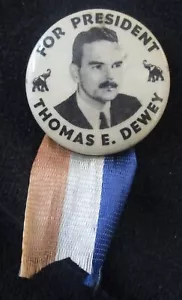 FOR PRESIDENT THOMAS E. DEWEY Political Pin 1 1/4" 1948 Pinback FINE - Bild 1 von 2
