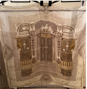 LOUIS VUITTON GOLD MULTI SILK SCARF”LES DECORS PARISIENE ATJ XIX SIECLE”(45) - Picture 1 of 6