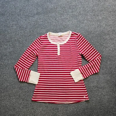 Lucky Brand Top Womens Size Small Red White Stripe Thermal Henley Long Sleeve - Image 1 of 4