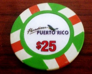 Cerrado $25 PARADISUS Hotel Casino GRN BLANCO NARANJA Chip RIO GRANDE Puerto Rico - Imagen 1 de 2