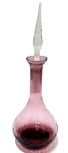 Vintage Hand Crafted Glass Decanter Bottle w Stopper Amethyst Crystal 10" Tall - Picture 1 of 7