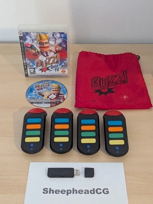 Buzz! PS3 Wireless 4x Buzzers & USB Wireless Dongle + Buzz! Quiz PS3 Game - VGC - Image 1 of 4