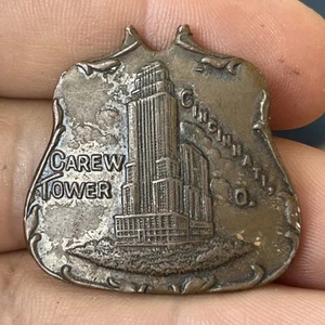 Antique Carew Tower Cincinnati Ohio Keychain Watch Fob Copper Token Medallion - Bild 1 von 3