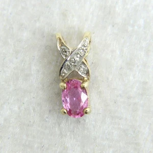 Colgante de diamantes y zafiros rosados de oro de 9 quilates 9k - Imagen 1 de 6