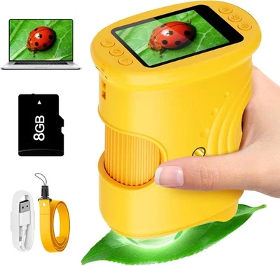 ALOTWAN Microscope for Kids 1000X Digital, Handheld HD Screen Yellow